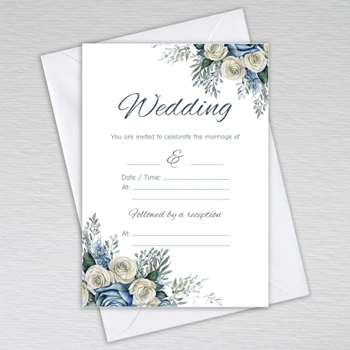 Webspectations Pack of Wedding Invitations with Envelopes: Dusty Blue Wedding Invites (Pack of 50 with Envelopes)