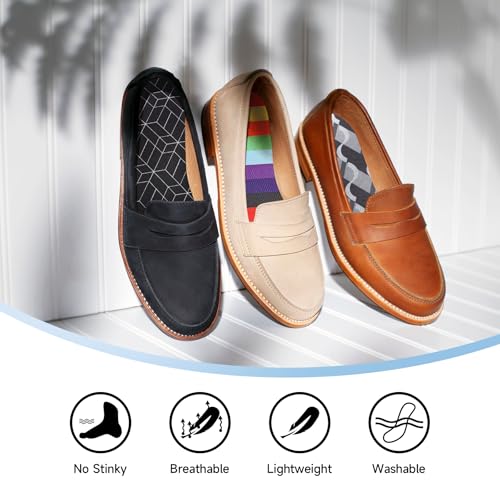 Image of 3 Pairs Barefoot Insoles Inner Soles for Women,Sockless Shoe Inserts,Anti-Odor Non Slip,Washable,Rainbow Geometry Print,Size 6-9