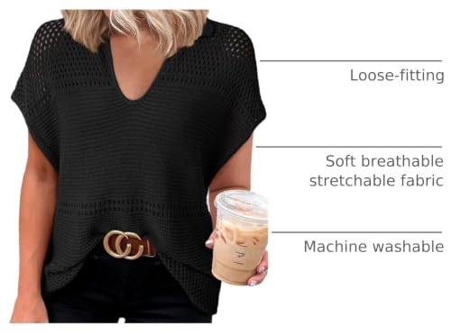 Image of Dokotoo Womens Tops 2026 Summer Spring Casual V Neck Short Sleeve Sweater Crochet Tops Casual Dressy Blouses
