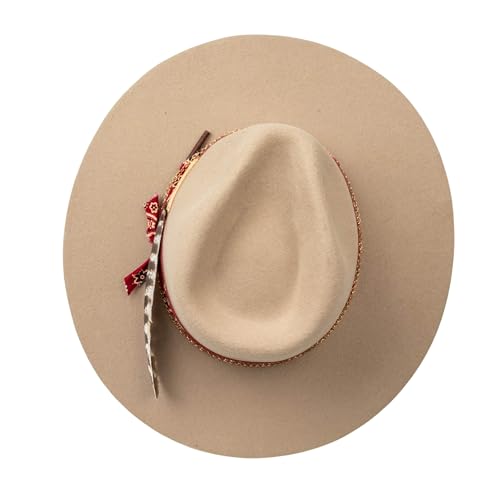 Image of RUEDIGER Vintage Wide Brim Fedora Hats 100% Wool Stiff Felt Hat Rancher Hat with Lightning Logo Handmade Distressed /Burned