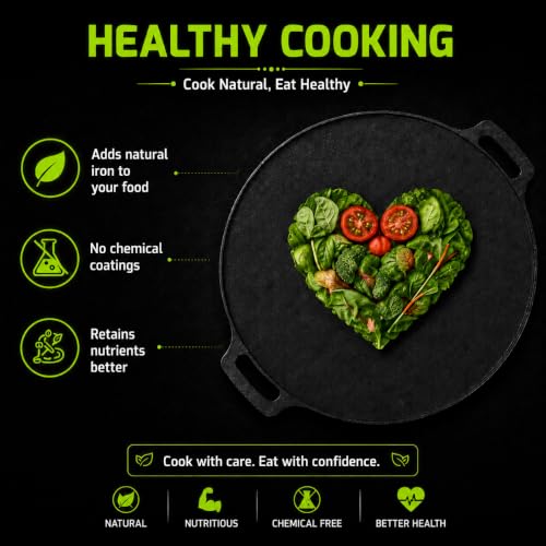 Image of Esspy Pre-Seasoned Cast Iron Tawa for Roti and Dosa | 30cm /12inch | Dosa Pan Cast Iron | Naturally Non-Stick | Induction Compatible | South Indian Tawa for Crispy Dosa, Roti, Pancakes, Uttapam
