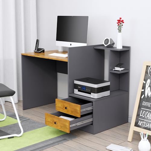 Image of Bniture Wooden Study Table for Home | Engineered Wood Study Table with Side Open Storage Area | Multi Purpose Computer Desk for Writing & Study | Laptop Table for Study Room | Slate Grey & Giant Wood
