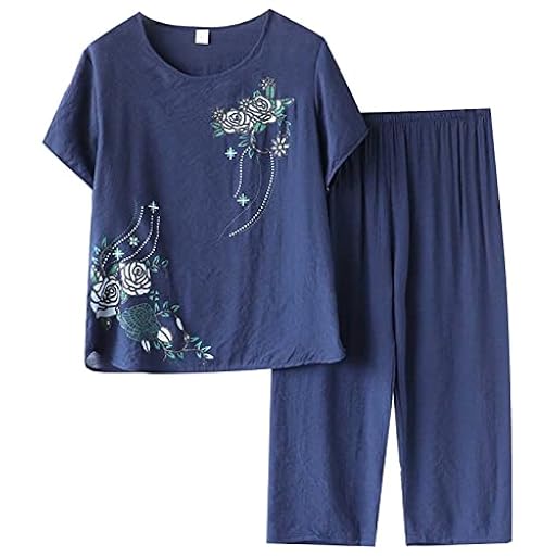 Fccrian Pantalones de vestir de algodón y lino de manga corta para mujer, con estampado de cuello de verano, holgados, para adultos mayores y medianos, para el trabajo, Bu1., XXL | Ya disponible en tu tienda friki favorita! En mundofriki.es!