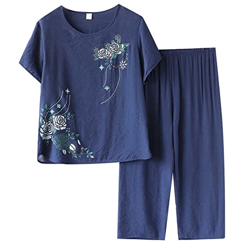 Fccrian Pantalones de vestir de algodón y lino de manga corta