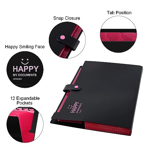 Image of NISUN 12 Pocket Expanding File Folder, Black | Accordion Document Organizer, Adjustable Buckle, For School Office Home
