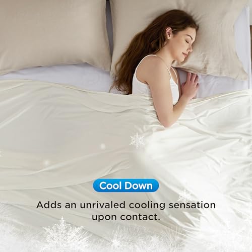 Bedsure Off White Cooling Blanket Queen Size for Hot Sleepers - Summer Cold Blanket for Queen Size Bed with Rayon Derived from Bamboo, Ice Cool Cold Arc-Chill Thin Summer Bedding Essentials, 90x90