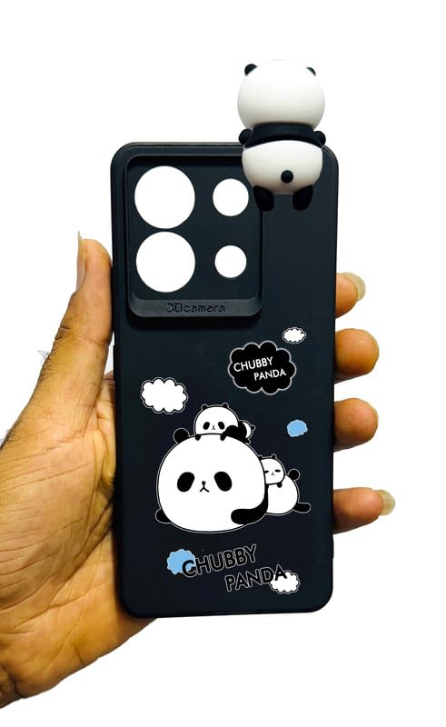 Charvi Chubby Panda Phone Case for Poco X 6 5G, Black Flexible Cover with 3D Panda Design