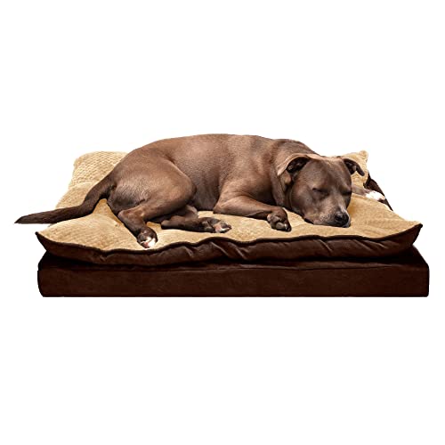 Image of Furhaven Orthopedic Dog Bed for Large /Medium Dogs w / Pillow Cushion Top & Removable Washable Cover, For Dogs Up to 55 lbs - Minky Plush & Suede Pillow Top Mattress - French Roast, Large