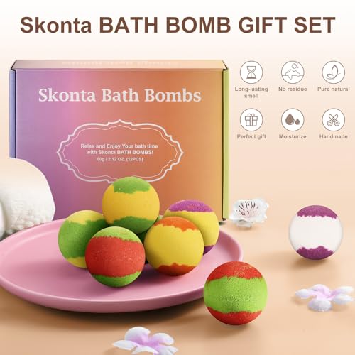 Skonta Bath Bombs Gift Set, 12-Pieces Handmade Fizzy Bubble Bath Bombs, Vegan & Cruelty Free, Perfect for Bubble and Spa Bath, Birthday Mothers Day Gifts Idea for Her/Him, Wife, Girlfriend Teens - Image 3