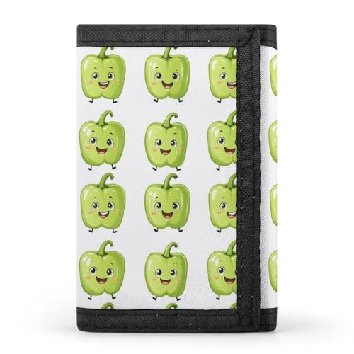Cute Green Pepper Print Wallet for Men, 8 Credit Card Holder Slim Minimalist Front Pocket Small Mens Bifold Wallets