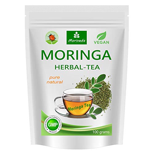 MoriVedau00ae Moringa Oleifera Tee u0096 100g geschnittene Blattmasse, Herbal I 100% vegan, fructosefrei, glutenfrei & Zertifiziert durch USDA & ISO