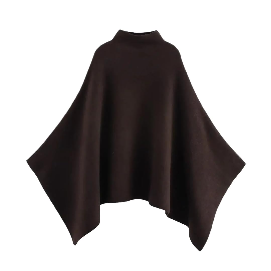 Womens Loose Cape Shawl Sweater Burgundy Turtleneck Knitted Spring Fall Autumn Elegant Pullover