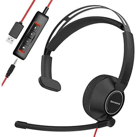 BINNUNE USB Headsets with Microphone for PC Laptop Computer Headphone for Business Skype Call Center Office Work Cover