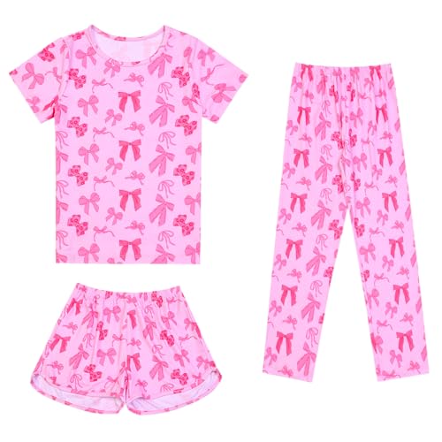 Image of Mirawise Girls 3 Pc Pajamas Sleepwear Cotton Pjs Clothes Set 4-13 Years