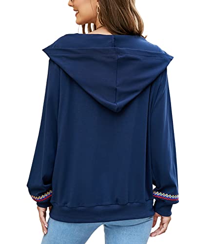 AK Women's Full Zip Long Sleeve Embroidered Sweatshirt Floral Boho Embroidered Mexican Hoodie Fall Winter Coat Tops Jackets4