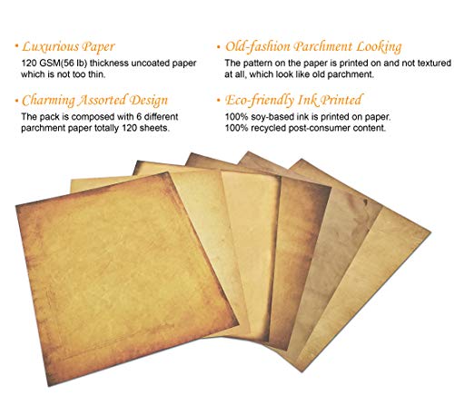 Stationery Paper - Old Fashion Aged Classic Antique & Vintage Assorted Design – Double-side Parchment Paper - Perfect for Certificate, Crafting, Invitations & other Art Projects - 8.5x11 Inches (120) - Thumbnail 3