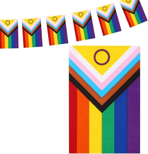 Progress Pride Rainbow Trans Bunting 40 Rectangle UV Fade Resistant Fabric Flags for Celebration 10M/32.8FT Gay Lesbian Bisexual Pansexual Banner for Garden Outdoor Indoor Decorations