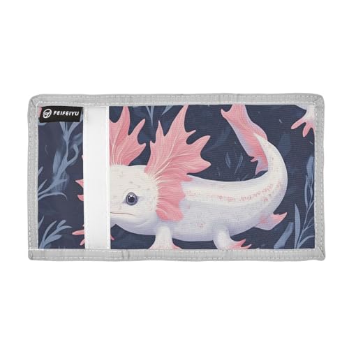 Axolotl Aquatic Durable Nylon Fabric Wallet for Boys and Girls - Multi-Functional with 2 Clear Pockets, Zipper Coin Compartment, 3 Card Slots & Keyring2