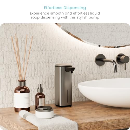 Image of Home Zone Living Liquid Hand Soap Dispenser with Automatic Sensor | Stainless Steel Cover, Adjustable Output and Refillable Pump for Kitchen and Bathroom Sinks