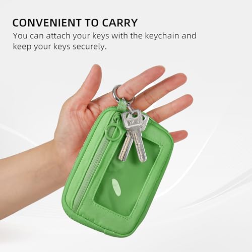 Image of The Iris Wallet Zipper Mini Coin Purse Keychain ID Holder Wallet | Zip Card Case with ID Window Purses for Women Mini Portable Keychain Wallet,Meadow Green