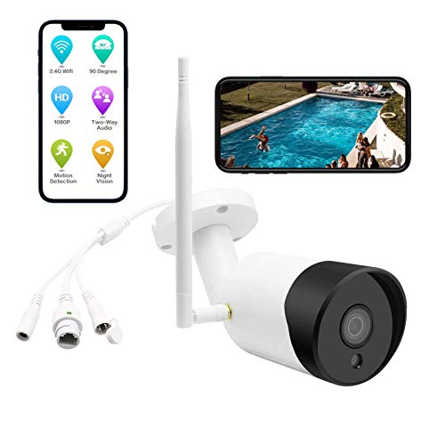 Security Camera Outdoor, 2.4G WiFi Security Cameras with 2- Way Audio and Night Vision , Motion Detection Security Camera,1080P IP Home Security Camera System Outside Surveillance Security Camera