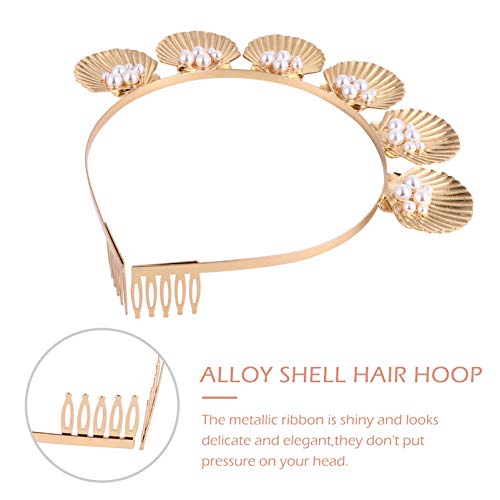 Minkissy 093R14EH5M85Z212QHM6 Shell Pearl Headband Gold Seashell Crown Goddess Pearl Tiara thumb #4