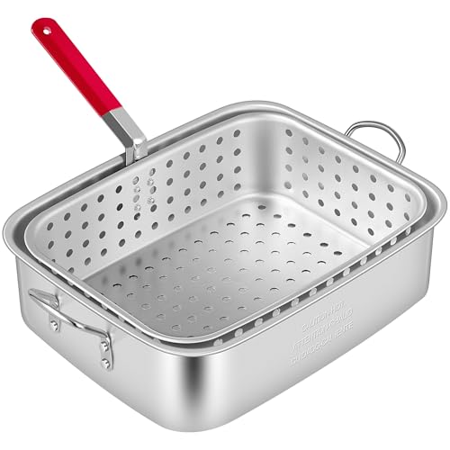 Comparison: Best Frying Pan For Fish 9 VIVOHOME 18 Qt Aluminum Deep Fry Pan and Basket, Rectangular Fish Fryer for Indoor and Outdoor Use