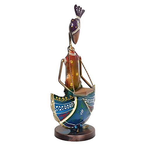 Image of eCraftIndia Tribal Lady Playing Musical Instrument Dholak Decorative Showpiece