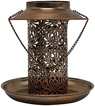 Comedero para pájaros Alimentador de aves de metal antiguo al aire libre colgante solar alimentado LED lámparas de césped portador de alimentos de aves contenedor decoración de jardín A