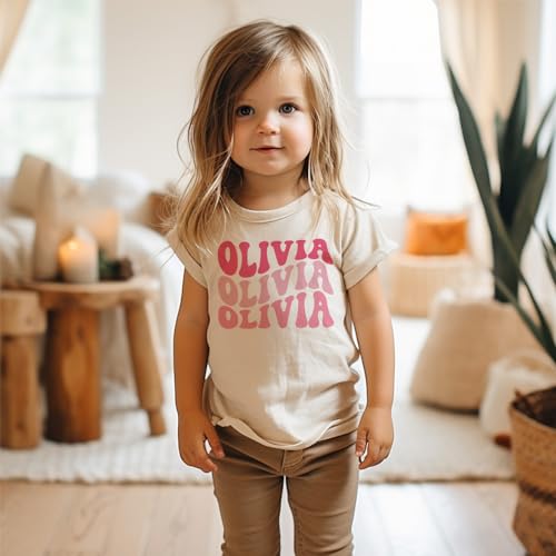 Groovy Pink Girls Personalized Name Toddler Shirt - Retro Custom Name T-Shirt - Natural Toddler Youth Tee2