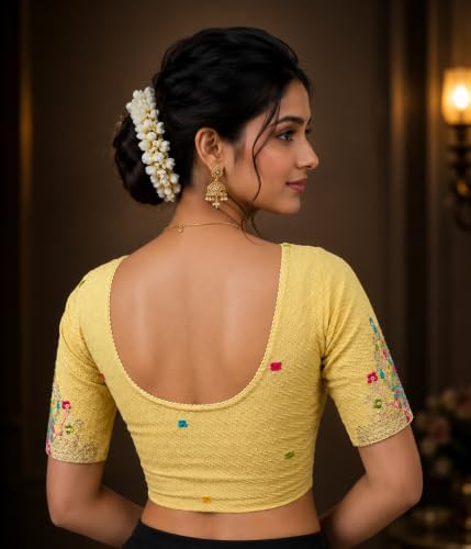 Image of Women's Designer Readymade Stretchable Blouse with Peacock Embroidery Elegant Ethnic Saree Blouse