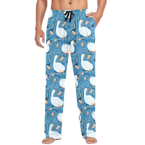 visesunny Mens Cotton Pajama Pants PJ Bottoms Fat Swan Pond Pattern Lightweight Soft Lounge Sleepwear with Pockets