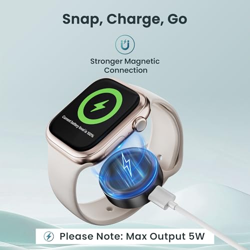 Image of RUXELY Magnetic Charger Adapter for Apple Watch,5W Portable Wireless Fast iWatch Charger with USB C & iPhone Power Port,Short Apple Watch Charging Cable for iWatch Series 11 10 9 8,Ultra 3,42 /46 /44mm