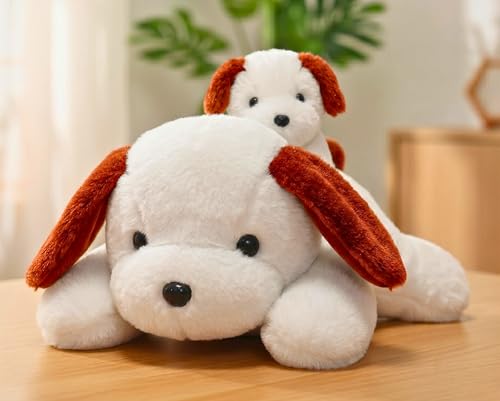 Image of Tickles Adroable Lying Dog with Baby Soft Stuffed Plush Animal Toy for Kids Boys & Girls Birthday Gifts (Size: 40 cm Color: White)