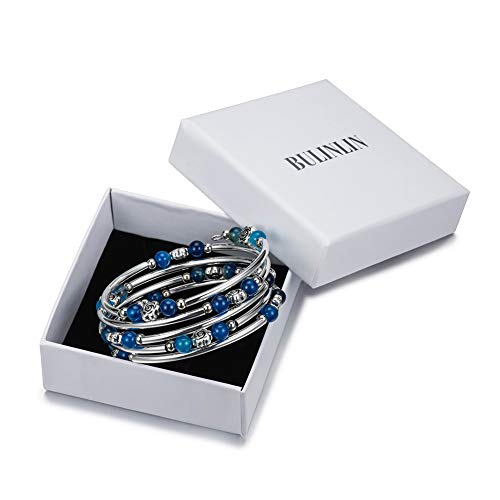 Bulinlin Wrap Bangle Rose Bead Bracelet - Beaded Bracelet With Natural Agate Stone Gifts For Women Girls (08-Agate Blue) #TOP5