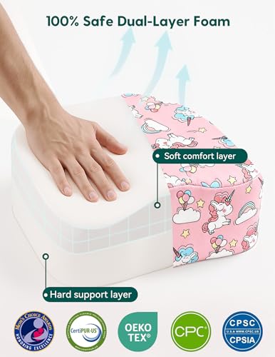 Image of Babelio Ergo-Designed Booster Seat for Kitchen Chair, Promote Proper Upright Posture, Toddler Booster Seat for Dining Table, Removable & Washable Cover, Suitable for 18 Months to 5 Years, Pink Unicorn