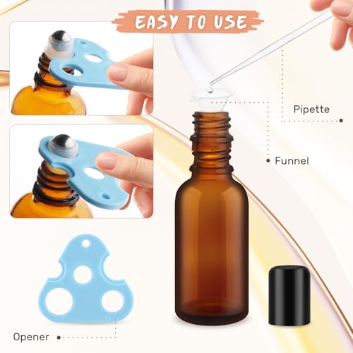 12 Pcs 30ml/1oz Amber Glass Essential Oil Bottles with Stainless Steel Roller Ball Refillable Roll-on Bottles Leak-proof Containers for Lotion Deodorant Massage Oil Perfume4