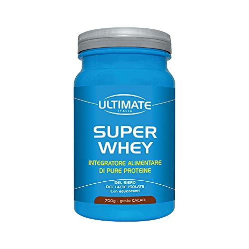 Ultimate Italia - Super Whey - 700g - gusto cacao - Proteine del siero del latte isolate e microfiltrate per un'assimilazione rapida e completa, senza glutine
