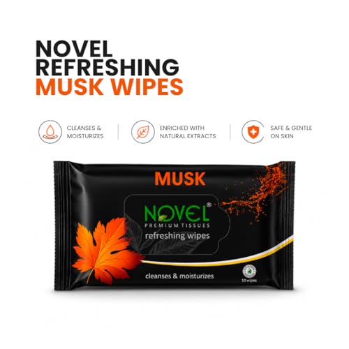 Image of Novel Refreshing Wet Wipes for Face 25 Wipes x Pack of 3 (75 Wipes) | Wet Wipes for Women & Men with Musk Fragrance | Aqua, Menthol, PEG-400, Glycerin | pH Balanced, Dermatologically Safe, Hypoallergenic, Alcohol & Paraben-Free | Soft, Skin-Friendly | Perfect for Home, Travel & Office | Hydrates for Instant Freshness