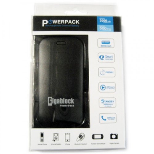Gigablock Slim Portable Power Backup Battery Charger 3000mAh Li-Polymer for Any Smartphone, iPhone and All Portable Device with Dual USB Output