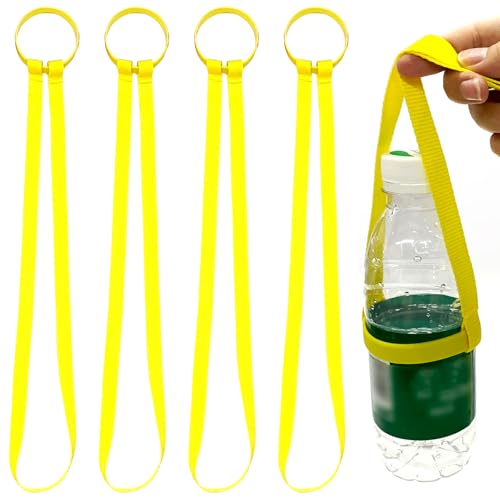 KIRZAX 4 PCS Portavasos de Cerveza y Refrescos,Portavasos de Cerveza Reutilizables,para colgar, para deportes,viajes,camping,La cuerda mide aproximadamente 40 cm de largo,Amarillo