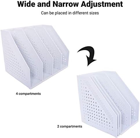 SAYEEC Desktop File Magazine Folder Holder 4 Section Plastic Hollow Documents Foldable Organizer File Cabinet Shelf Frames Dividers Rack Display and Storage (White)