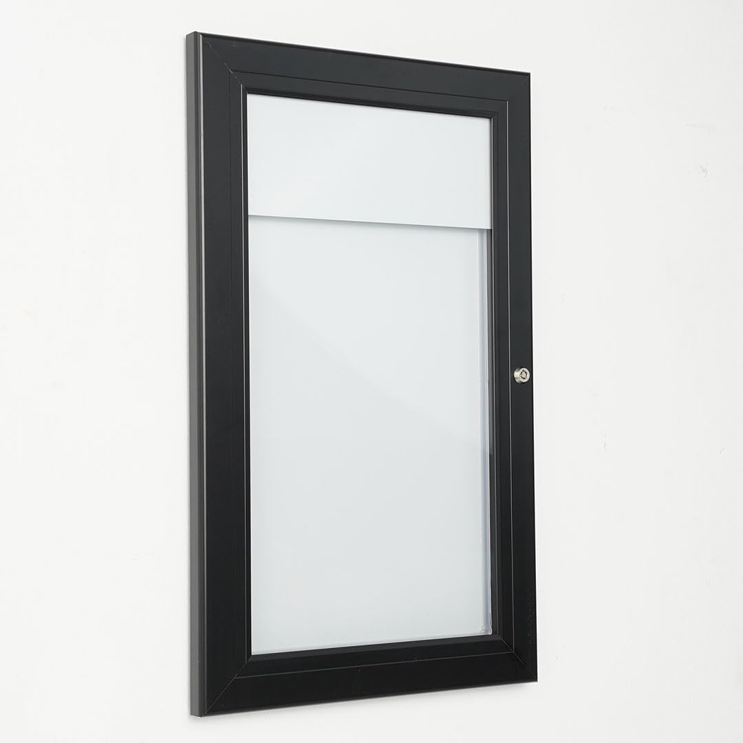 Danieli Store - Tablón de Anuncios Exterior Negro para Menús Luminoso - Tablón con Cerradura y Par de Llaves - Fácil Montaje en Pared - Superficie de Acero Magnético y Escribible (A4 LED)
