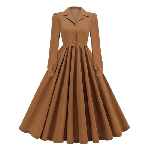 Vestidos de verano para mujer, estilo vintage, con hombros descubiertos, bordado floral, cuello en V, manga corta 3/4, vestido midi de verano casual, caqui, L