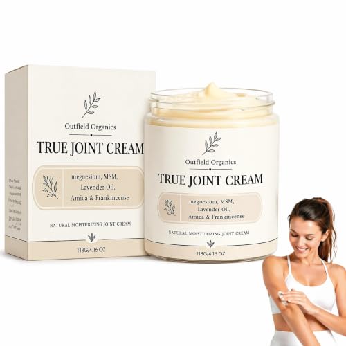 Outfield Organics True Joint Cream 4-in-1 MSM Cream for Joint Pain with Magnesium Arnica Lavender & Frankincense Non-Greasy Massage for Sore Knees Shoulders Elbows & Back 4 oz (1)
