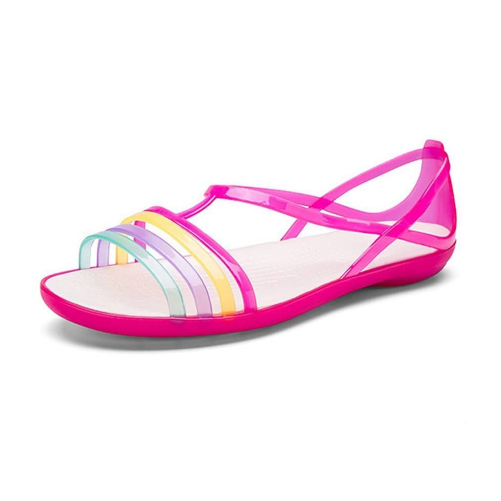 HINDOLA Women's Colorful Neon Jelly Sandals Casual Summer Slides Gladiator Flat Jellies Sandals