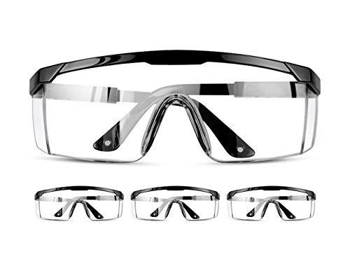 DJM4.0 Safety Goggles, 4 pack Safety Glasses with Clear Anti-spittle Anti Scratch and UV Protection Coated Lenses for Eye Protection