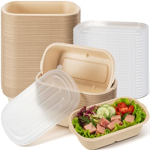 Remerry 50 Sets Meal Prep Containers with Lids, 23 oz Paper Bowls