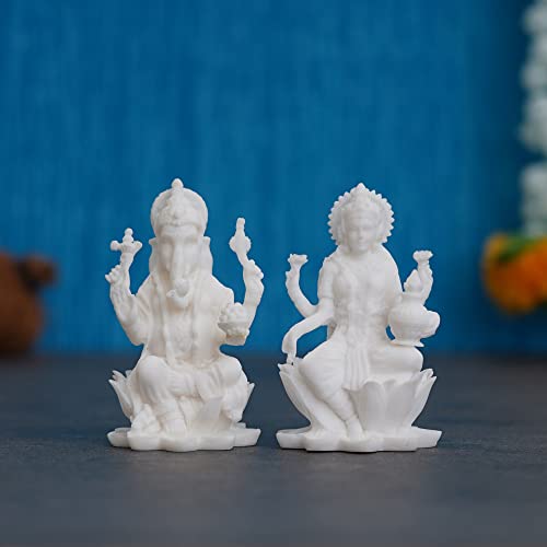 Image of eCraftIndia White Polyresin Lord Ganesha & Goddess Laxmi Statue