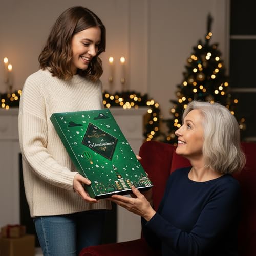 Adventskalender 2025 mit Schokoladenfiguren mit Minzfüllung, London-Design, Winter Pralinés, Pralinen glutenfrei aus dunkler Schokolade, Weihnachtskalender für Minz-Liebhaber, 1er Pack (1 x 196g)